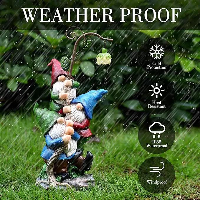 Gnome Figurine Garden Decor, Solar Resin Gnomes Outdoor Statue, Funny Gnome Gift Sculpture Decoration for Home Patio Yard Lawn Porch Ornament by GreenHaven Gardens