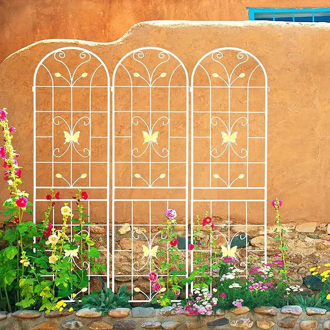 2 Pack Metal Garden Trellis 86.7" Black Fence Rustproof Garden Trellis for Climbing Plants Support Roses Flower Outdoor Lawn, Cream White by GreenHaven Gardens