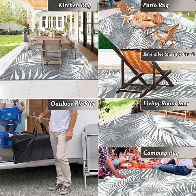Outdoor Rug 10'x8' Waterproof for Patios Clearance, Reversible Outdoor Plastic Straw Rug Camping Carpet, Outside Floor Mats Large Area Rugs for RV,Patio,Deck,Porch,Beach,Balcony,Grey&White by GreenHaven Gardens