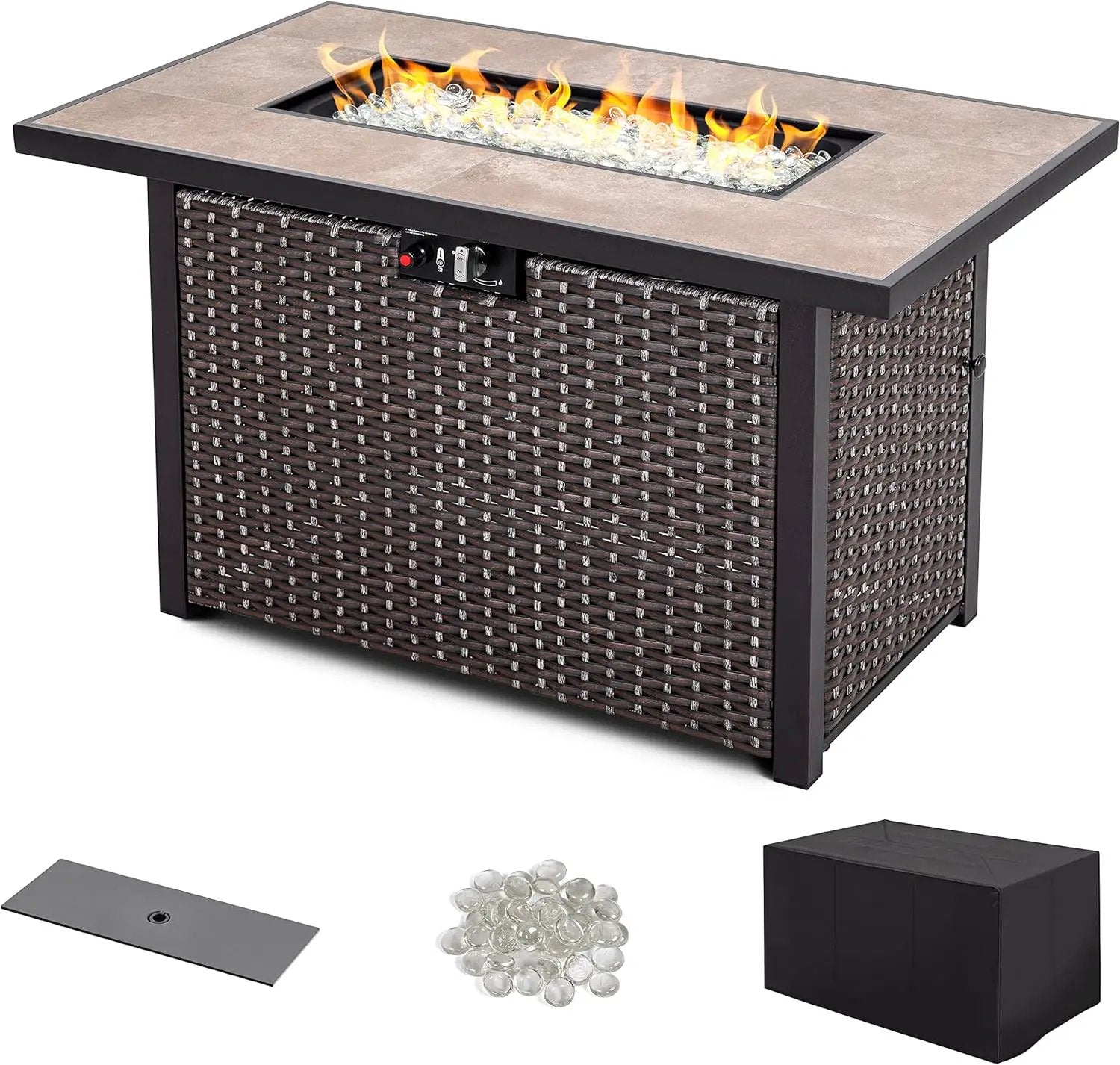 Nuu Garden Outdoor 43 Inch 50,000 BTU Propane Gas Fire Pit Table, Propnae Fire Pit with Ceramic Tabletop, Oxford Cover, Dark Brown and Coffee by GreenHaven Gardens