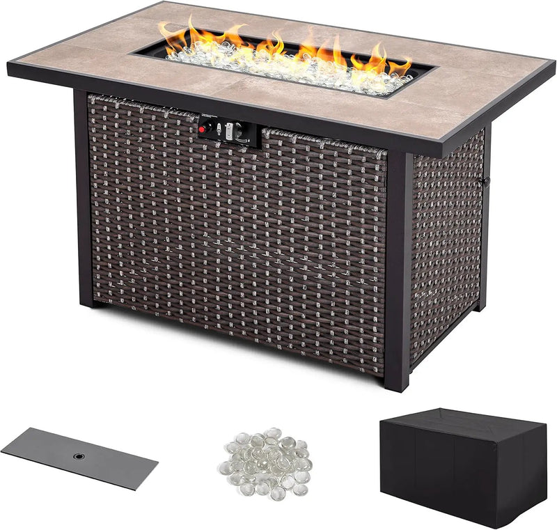Nuu Garden Outdoor 43 Inch 50,000 BTU Propane Gas Fire Pit Table, Propnae Fire Pit with Ceramic Tabletop, Oxford Cover, Dark Brown and Coffee by GreenHaven Gardens