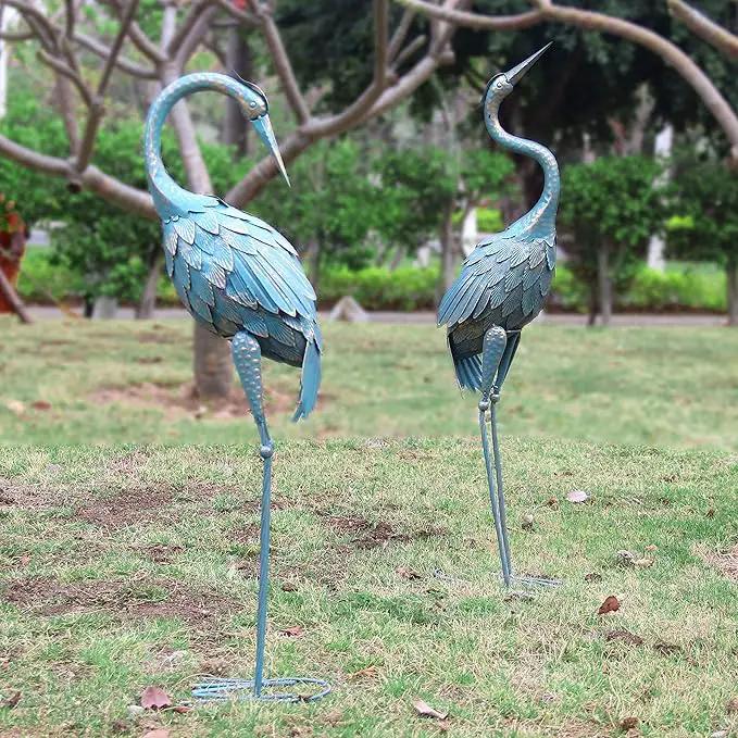 35-40 Inch Standing Garden Crane Statues for Outdoor Set of 2 Metal Birds Garden Sculptures Yard Art for Home Backyard Patio Lawn Decoration by GreenHaven Gardens