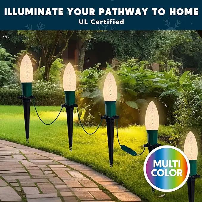 Joiedomi 30.75FT C9 Christmas Pathway Marker Lights, 24 LED Strawberry Stake Warm White Outdoor Faceted Walkway Decor with Connectable for Holiday Xmas Yard Garden Lawn by GreenHaven Gardens
