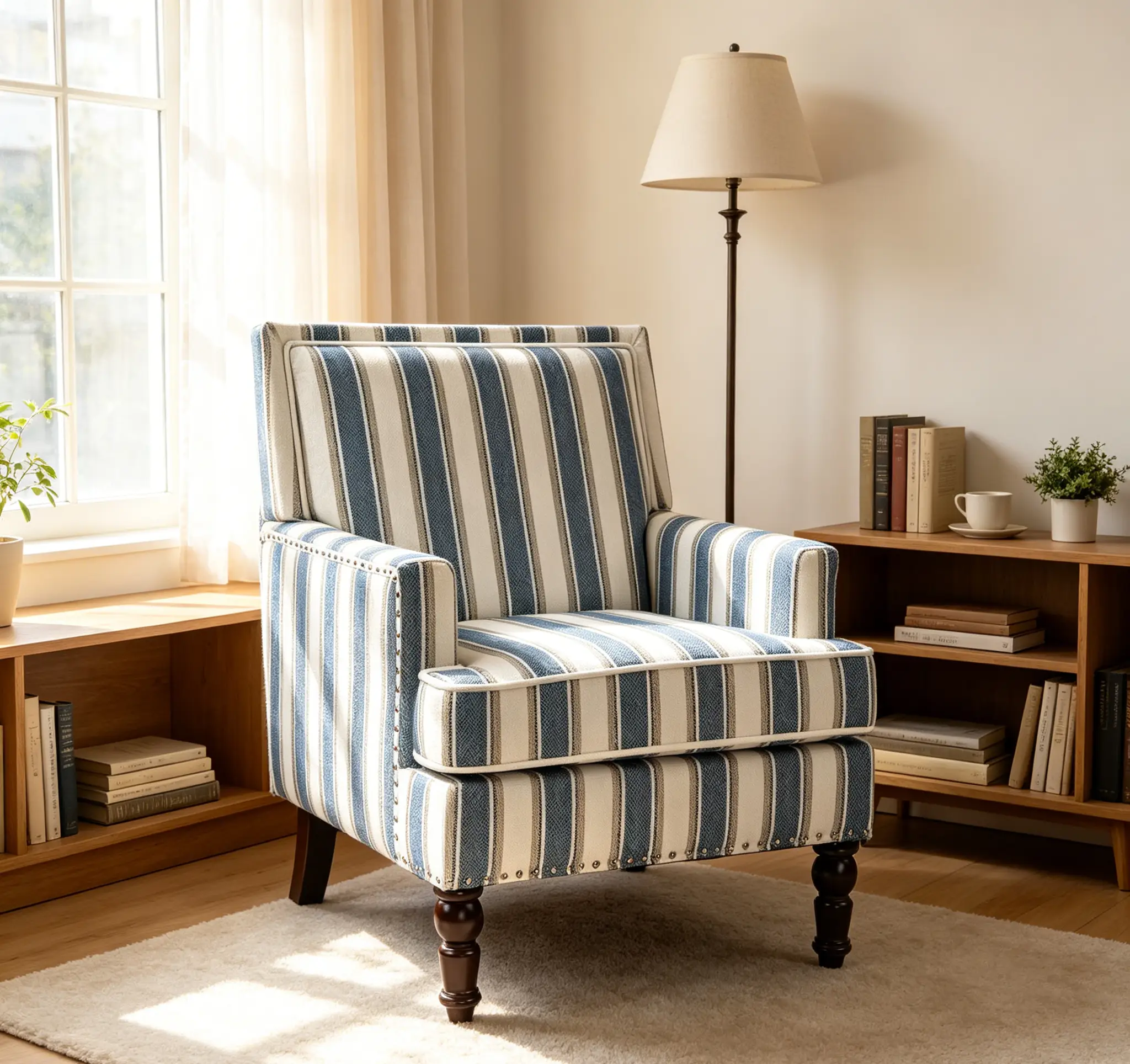 Upholstered Accent Chair, Vintage Armchair with Striped Upholstery by HouseOfZazla