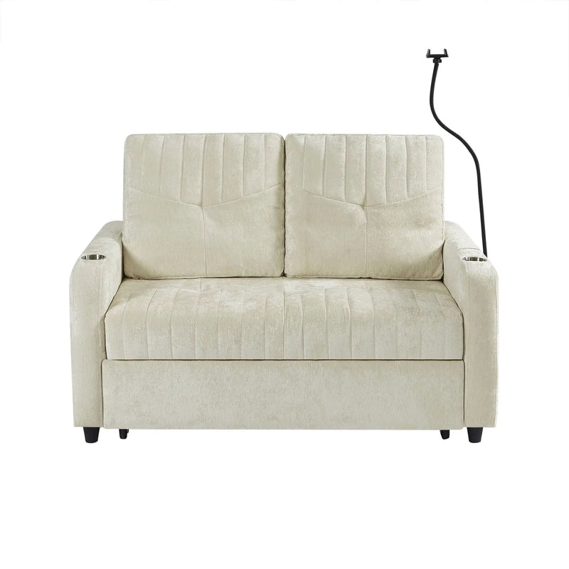 Modern Loveseat Pull Out Sofa Bed With Adjustable Backrest, Two Cup Holders, A Phone Holder, Three Charging Ports And Side Storage Pockets For Living Room by HouseOfZazla