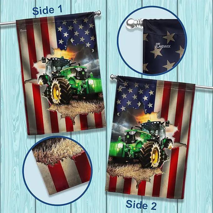FLAGWIX American Flags, Farmer Tractor Flags - 4th of July Decorations for Home, Outside, House Flags 30x40, Tractor Farmer American Flag - Double Sided Heavy Duty Canvas, Decorative Outdoor Flags by GreenHaven Gardens