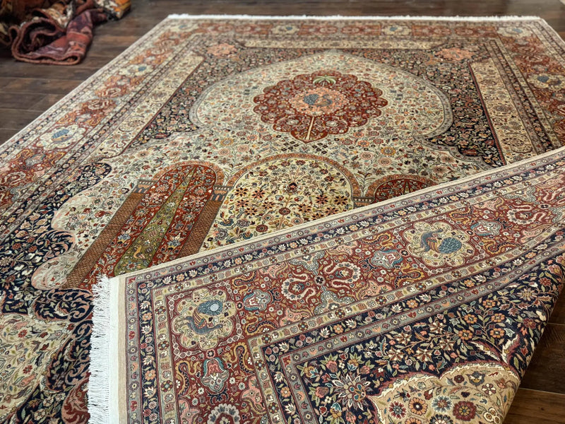 Wonderful Pak Persian Rug 9x12, Very Fine 260 KPSI, Floral Peacocks, Handmade Vintage Wool Rug by Jewel Rugs
