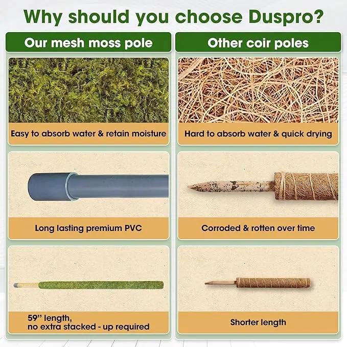 DUSPRO 59’’ Large Green Mesh Moss Pole Monstera Plant Support, Tall Plant Stakes, Moss Pole for Plants Monstera, Garden Pole, Moisture Stick for Plants (1pc., 59''), Natural by GreenHaven Gardens