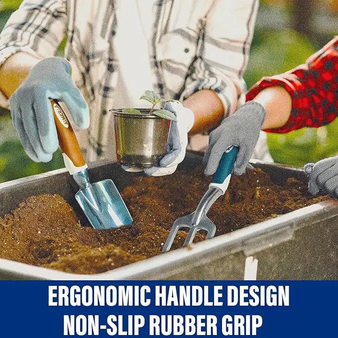 Gardening Tools Set of 9 Heavy Duty Garden Tools with Non-Slip Rubber Grip with Large Garden Bag for Tools Durable Hand Tools for Gardening, Weeding,Gardening Gifts for Women,Men by GreenHaven Gardens