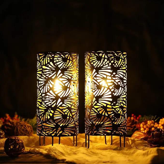 JHY DESIGN Set of 2 Metal Lamp Battery Powered 9''High Accent Cordless Lamp with LED Bulb Huge Fan Patterned Battery Lamp for Weddings Parties Patio Garden Indoors Outdoors Table Bed Room by GreenHaven Gardens