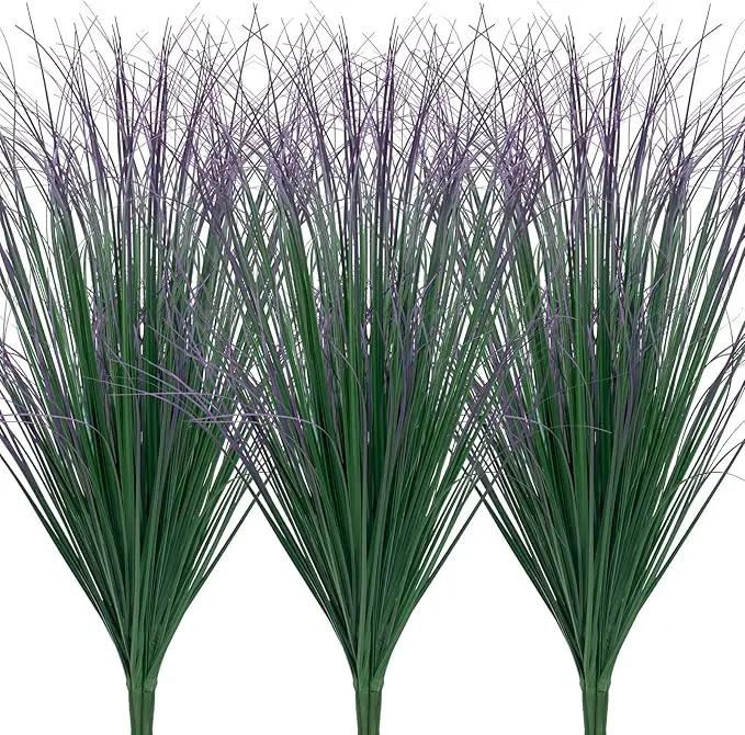 12Pcs Artificial Grass Plants, Faux Shrubs Wheat Grass, Artificial Tall Grass Fake Plants for Outdoor Decor,Artificial Greenery Stems Weed for Room Indoor Home Decor（Green Purple Tail） by GreenHaven Gardens