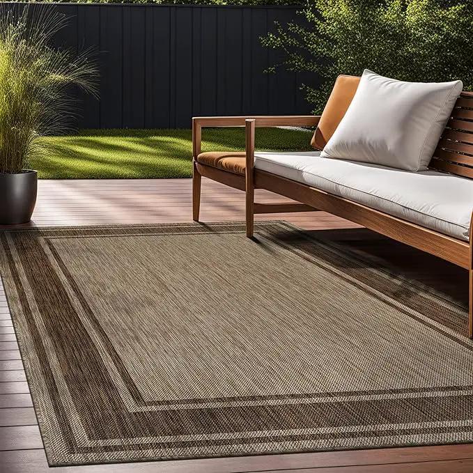 Beverly Rug Outdoor Rug 6x9 Modern Bordered Area Rugs for Indoor and Outdoor Patio Deck Porch Garden Waterproof Weather Sun Resistant Washable Outside Carpet (6 x 9 Jute) by GreenHaven Gardens