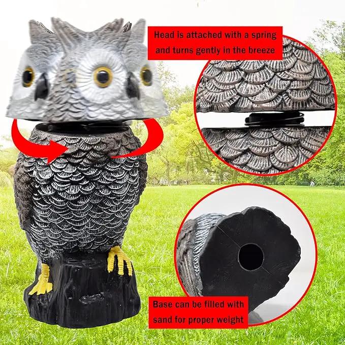Galashield Owl Decoy to Scare Birds Away Scarecrow Fake Owl with Rotating Head 15" Tall by GreenHaven Gardens