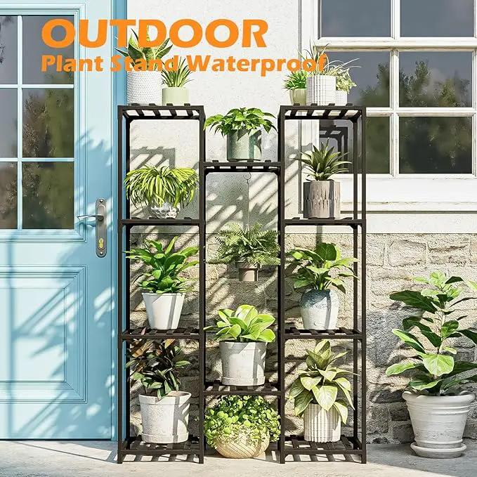 Bamworld Black Plant Stand Indoor Bamboo Hanging Plants Shelf for Multiple Plants Tall Large Holder for Living Room, Patio, Balcony, Garden by GreenHaven Gardens