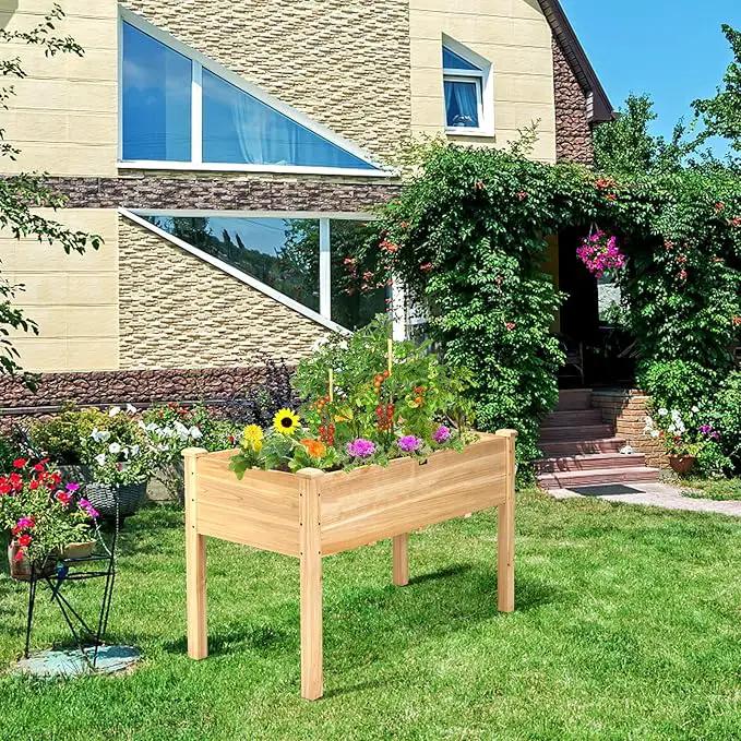 Giantex Raised Garden Bed Kit Elevated Planter Box for Vegetables Fruits Herb Grow, Heavy Duty Natural Cedar Wood Frame Gardening Planting Bed for Deck Patio Yard, 49.5"X23.5"X30.0" by GreenHaven Gardens