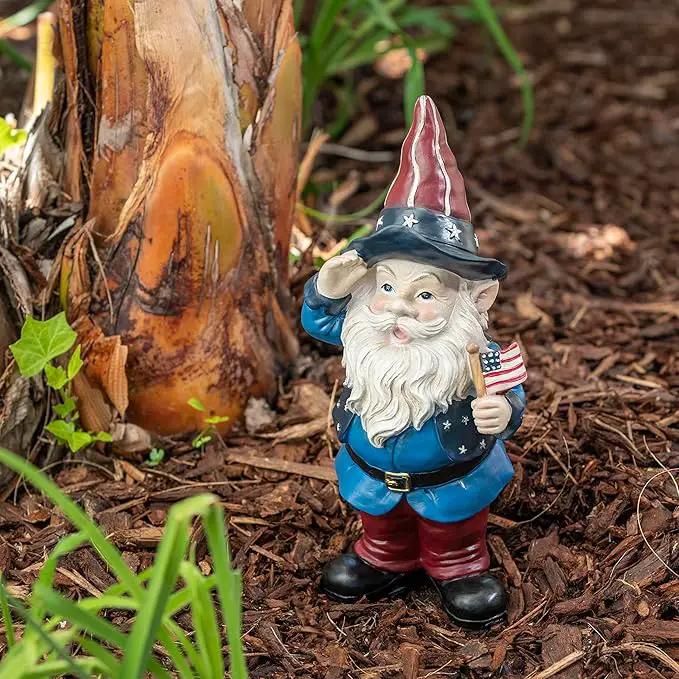 Alpine Corporation 12" Tall Outdoor Patriotic Garden Gnome Saluting Yard Statue Decoration by GreenHaven Gardens