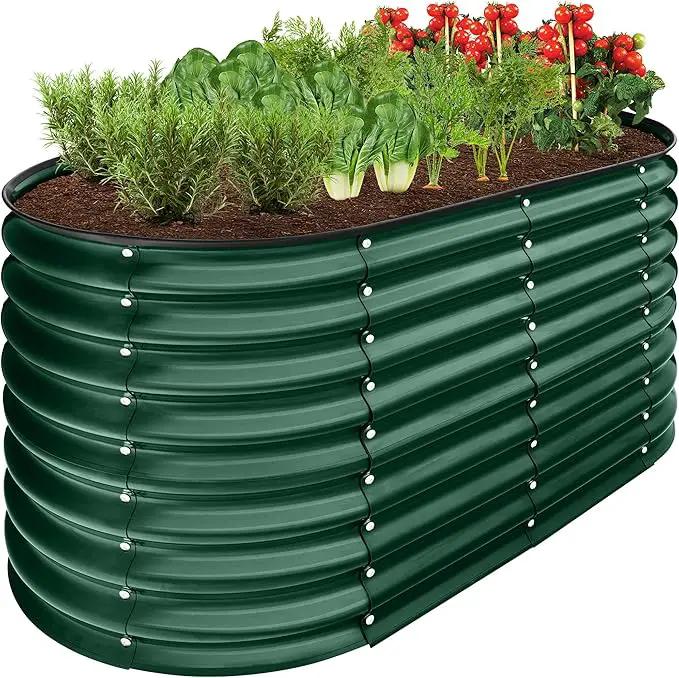 Best Choice Products 4x2x2ft Outdoor Metal Raised Garden Bed, Oval Deep Root Planter Box for Vegetables, Flowers, Herbs, and Succulents w/ 101 Gallon Capacity, Rubber Edge Guard - Dark Green by GreenHaven Gardens