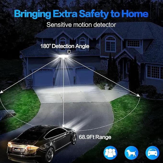 Energetic Solar Outdoor Lights, 1800LM 150 LED Security Motion Sensor Outdoor Lights with Remote Control, IP65 Waterproof Floodlight, 3 Head Motion Detected Spotlight for Garage, Pack of 2 (White) by GreenHaven Gardens