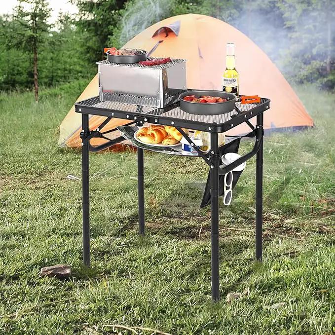 RedSwing Folding Grill Table, Lightweight Height Adjustable Aluminum Table with Mesh Desktop and Mesh Bag for Outdoor Camping Picnic BBQ, Small 2 Feet, Black by GreenHaven Gardens