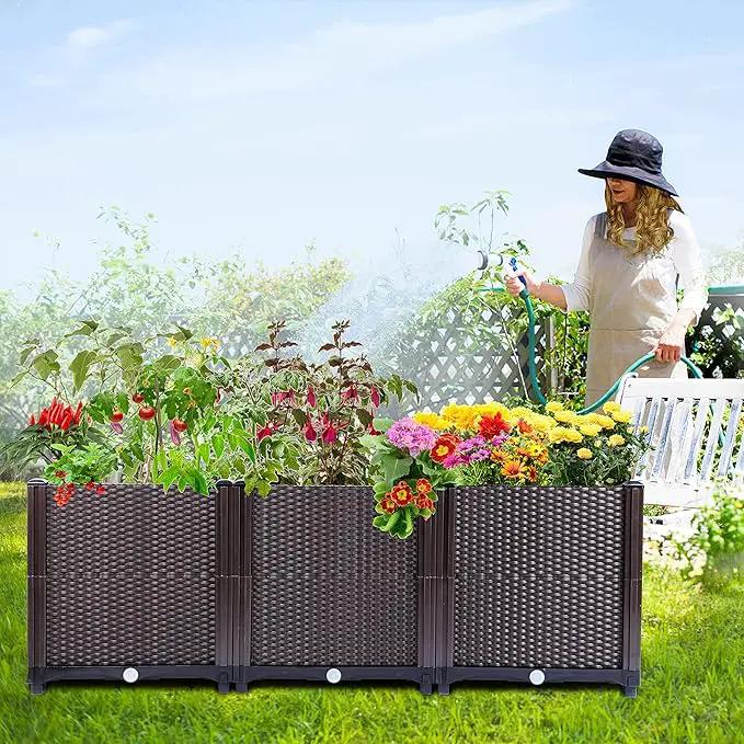 Emalie Deep Raised Garden Beds Large Plastic Planter Box with Drainage Plugs for Veggies Flowers Herbs Deep Root Plants Growing, 47.2" Lx15.7 Wx16.9 H Brown by GreenHaven Gardens