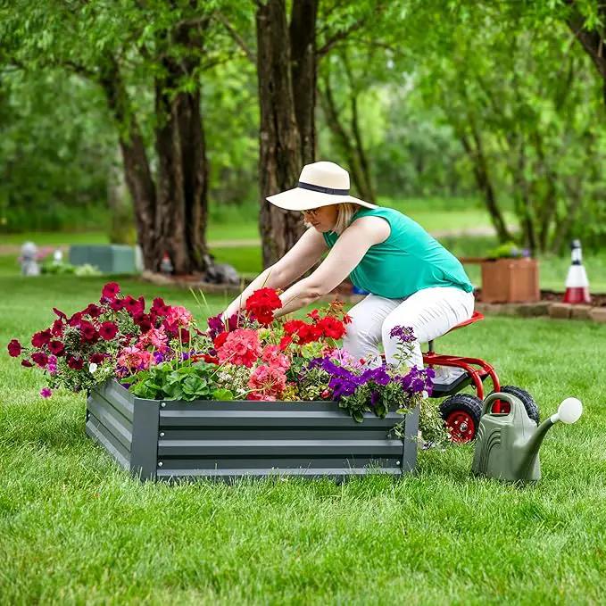Sunnydaze Galvanized Raised Garden Bed - Metal Raised Bed for Gardening - Outdoor Planter Box for Flowers, Plants, and Vegetables - Gray - 48" W x 36" D x 12" H Rectangle by GreenHaven Gardens