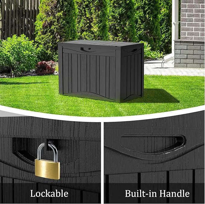 50 Gallon Plus Outdoor Storage Box, Waterproof Resin Deck Box for Patio, Pool, and Garden, Lockable Bin for Cushions, Tools, and Accessories, UV-Resistant, Black by GreenHaven Gardens