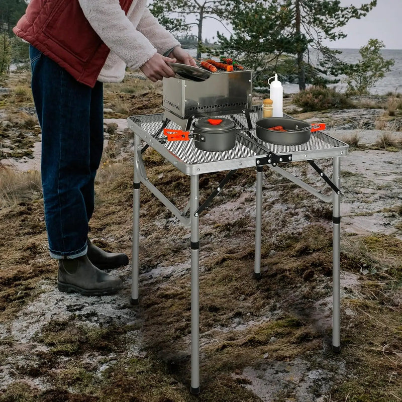 RedSwing Portable Grill Table for Outside, Aluminum Folding Grill Stand Table for Outdoor Camping Picnic BBQ, Lightweight Adjustable Height, 24"x24"x9.8"/27" Sliver by GreenHaven Gardens