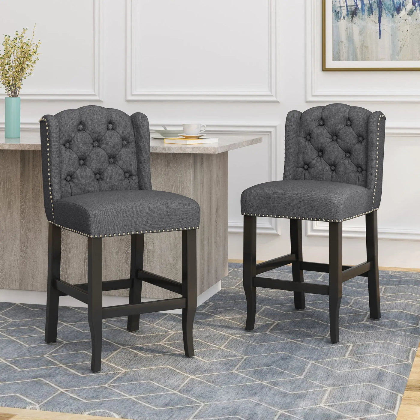 Vienna Fabric Tufted Counter Stool With Nailhead Accents (Set of 2) by HouseOfZazla