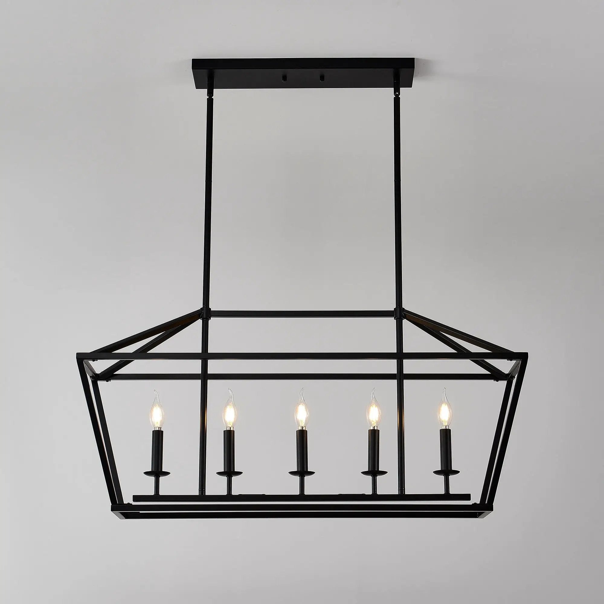 5 Light Farmhouse Kitchen Island Lighting, 5 Light Industrial Linear Chandelier For Dining Room Metal Hanging Pendant Light Fixture For Bedroom Living Room Hallway Conference Room - Matte Black by HouseOfZazla