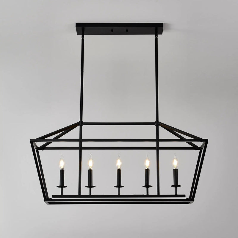 5 Light Farmhouse Kitchen Island Lighting, 5 Light Industrial Linear Chandelier For Dining Room Metal Hanging Pendant Light Fixture For Bedroom Living Room Hallway Conference Room - Matte Black by HouseOfZazla