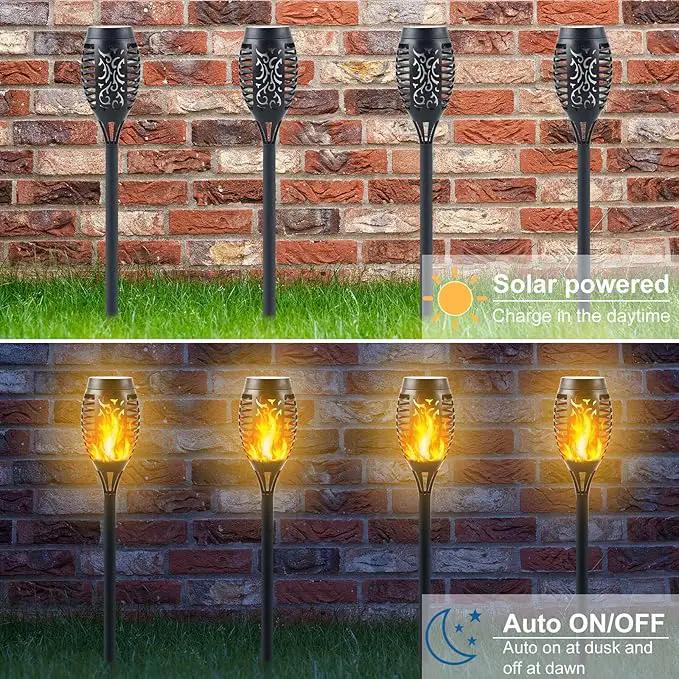 Mini Solar Tiki Torches with Flickering Flame Effect - 12LED Torch Lights Outdoor Waterproof, Perfect for Festival Decorations, Yard, Garden, Patio & Pathway Landscape Lighting (Set of 8) by GreenHaven Gardens
