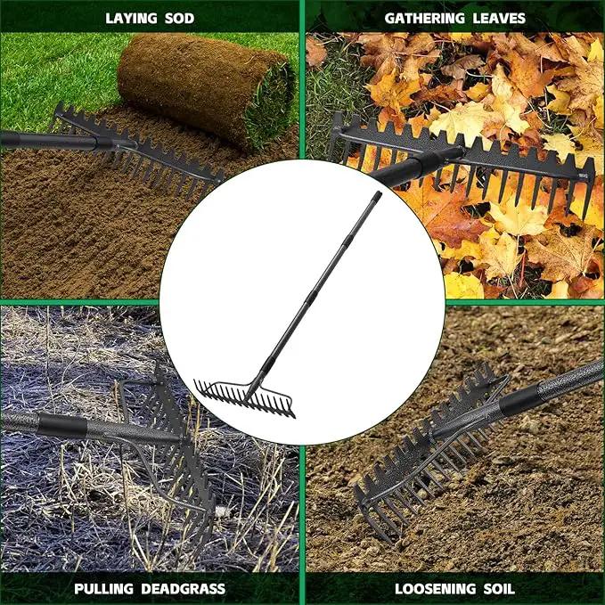 63'' Bow Rake ，17 Tines Metal Head Rakes with Stainless Steel Handle，Heavy Duty Garden Rake for Loosening Soil Gathering Leaf Leveling Lawn Farming Land Management Yarn Thatch Rake by GreenHaven Gardens