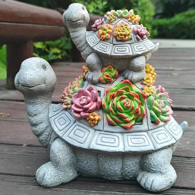 Large Turtle Solar Garden Outdoor Statues with Succulent and 6 LED Lights,Outside Solar Turtle Decor Art for Lawn,Yard, Balcony Ornament, to Give by GreenHaven Gardens