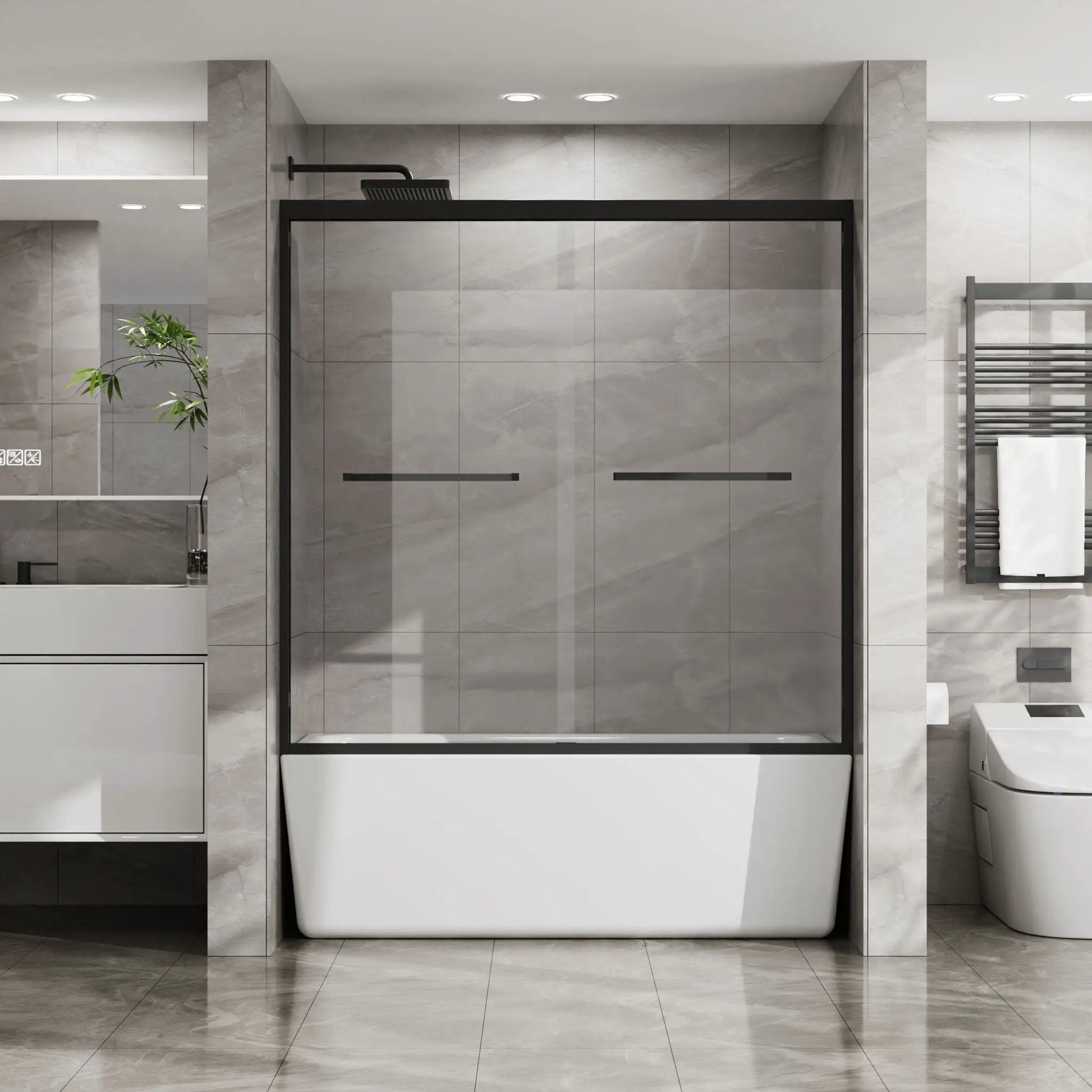Goodyo - Double Sliding Bathtub Shower Door With Sgcc Clear Tempered Glass by HouseOfZazla