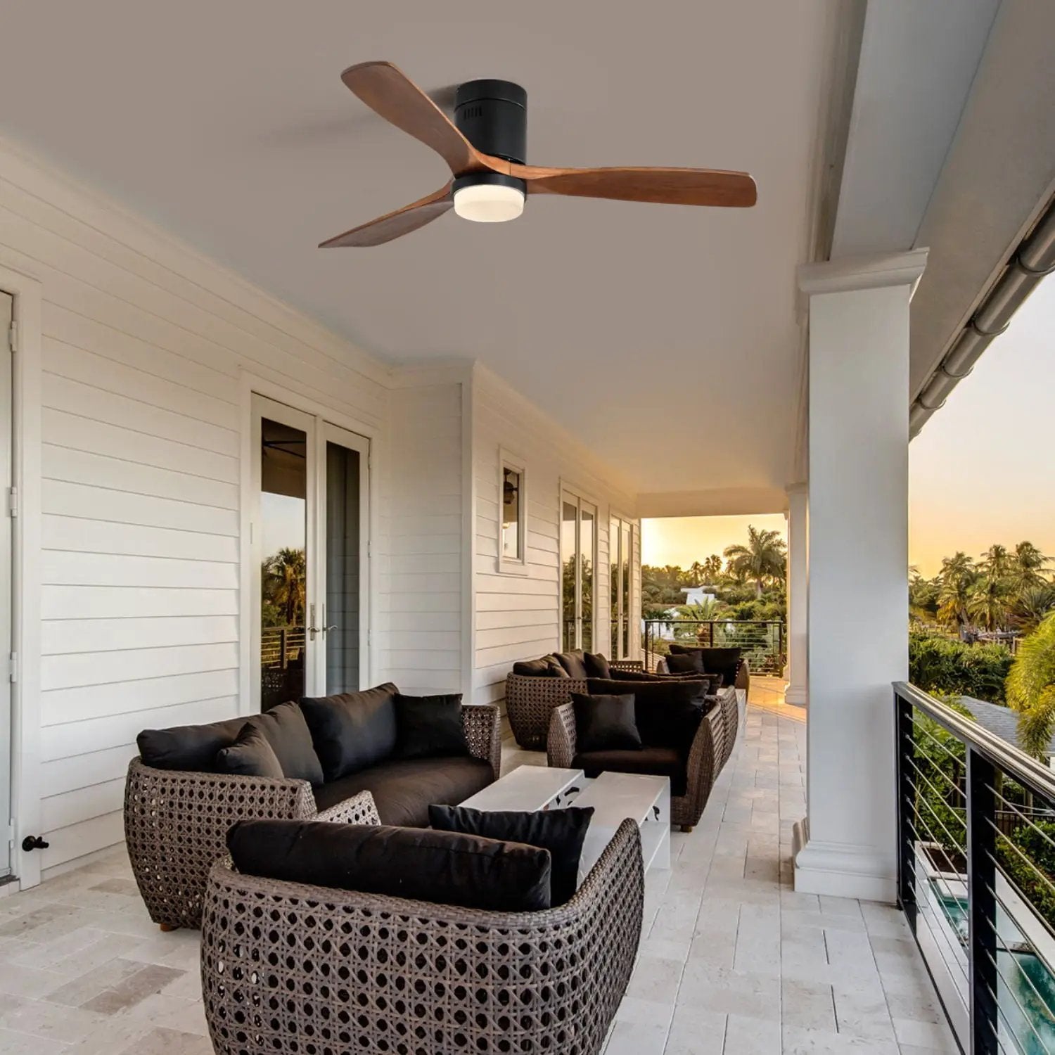 Indoor Ceiling Fan With Lights, Reversible DC Motor, Remote Control - Black by Unique Piece Furniture