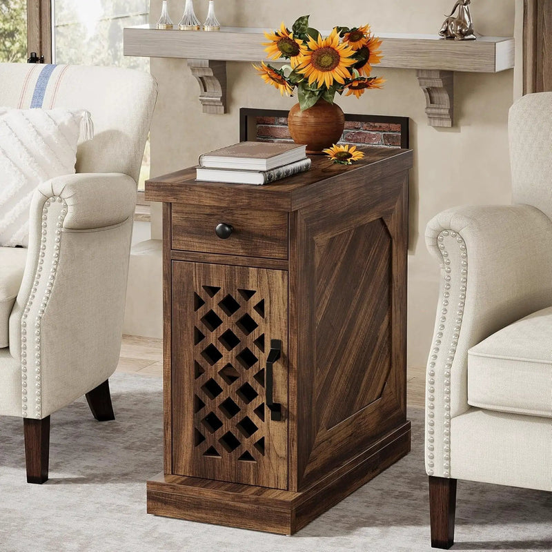 Narrow End Table With Drawer & Cabinet, Nightstand For Small Spaces - Brown by HouseOfZazla