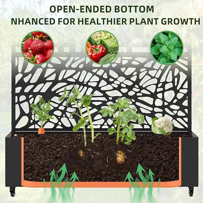 Casaphoria Metal Raised Garden Bed with Trellis and Wheels, 72"x47"x16" Planter Box for Climbing Plants, Vegetables & Vines, Features Drainage Holes and Privacy Screen, Black(Parallel&Louvered) by GreenHaven Gardens