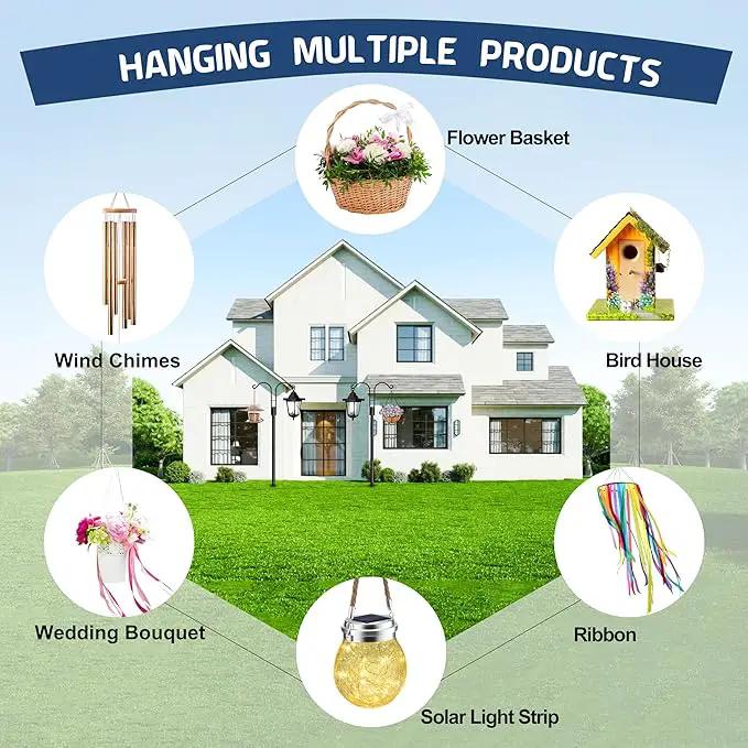 Ottsuls Bird Feeder Pole, 2 Pack 60 INCH Double Shepherds Hooks for Outdoor, Garden Pole with 5 Base Prongs Heavy Duty Planter Hooks for Hanging Plant Baskets, Lantern, Hummingbird Feeder by GreenHaven Gardens