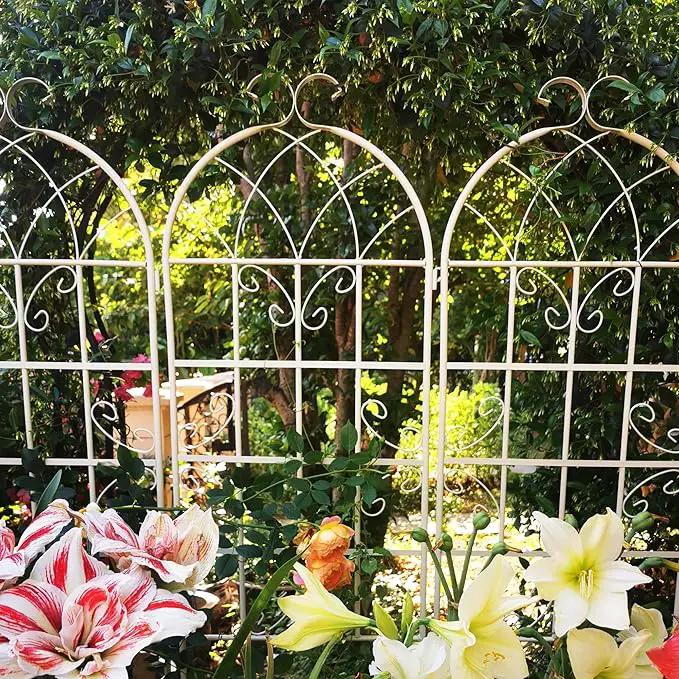 Metal Garden Trellis Rustproof Trellis for Climbing Plants Outdoor Flower Support Butterfly Deco (Cream White-4 Pack, 71"x19.7") by GreenHaven Gardens