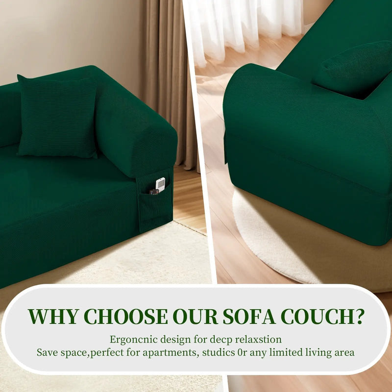 Spring Sofa with High-Quality Fabric in Green by HouseOfZazla