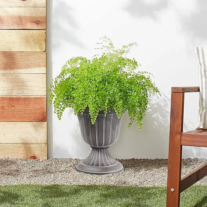 PL20WW Indoor/Outdoor Classic Traditional Plastic Urn Planter, Whitewash, 10" x 12", White Wash by GreenHaven Gardens