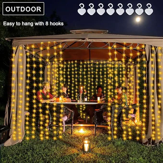 Solar Curtain Lights 7.9ft x 6ft 144 LED Outdoor Curtain Lights Waterproof with Timer 8 Modes for Christmas Garden Patio Fence Wedding Wall Window Gazebo Decor - Warm White by GreenHaven Gardens