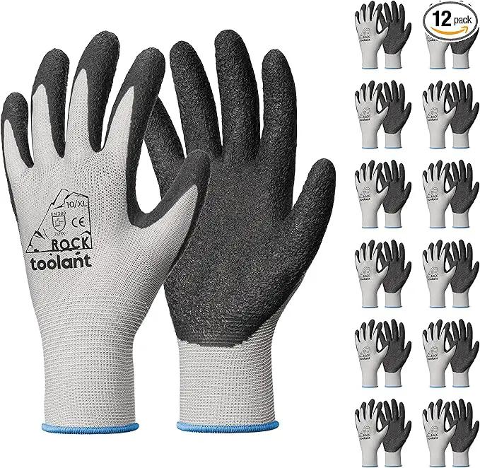 toolant Crinkle Latex Work Gloves Bulk, Rubber Coated Safety Work Gloves for Men and Women, 12 Pairs for Construction, Gardening, Warehouse (Gray, XL) by GreenHaven Gardens