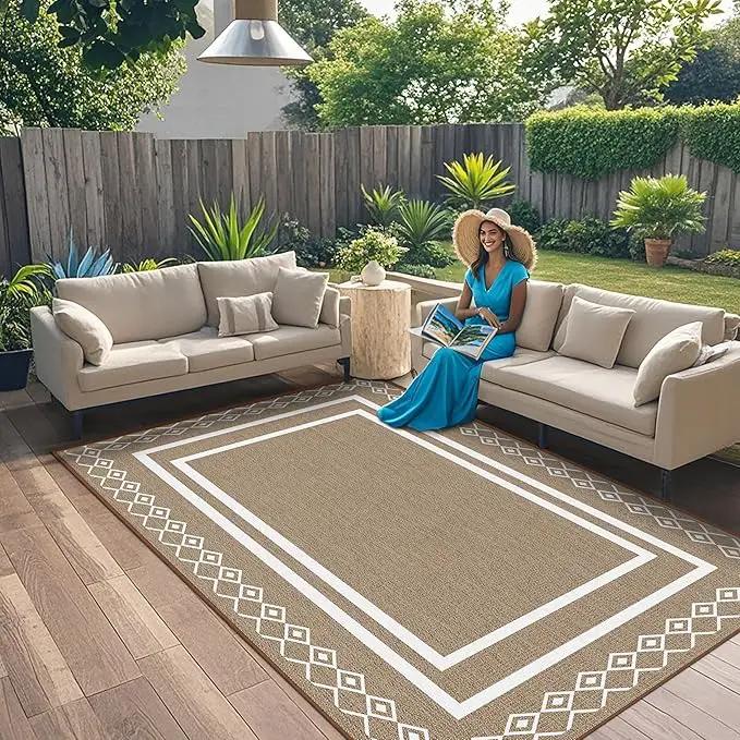 Outdoor Patio Rug, Outside Rectangular Carpet, Moroccan Geometric Rugs, Washable Large Indoor Outdoor Rug 6x9 Mats for RV, Picnic, Backyard, Deck, Balcony, Porch, Beach by GreenHaven Gardens