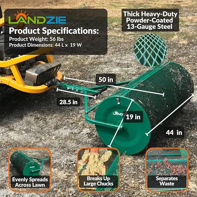 LANDZIE Lawn & Garden Spreaders - 44 Inch Heavy Duty Metal Mesh Basket Push/Tow Spreader - Compost, Peat Moss, Top Soil, Mulch - Durable Lightweight Multi-Purpose Yard Care Equipment - Manure Spreader by GreenHaven Gardens