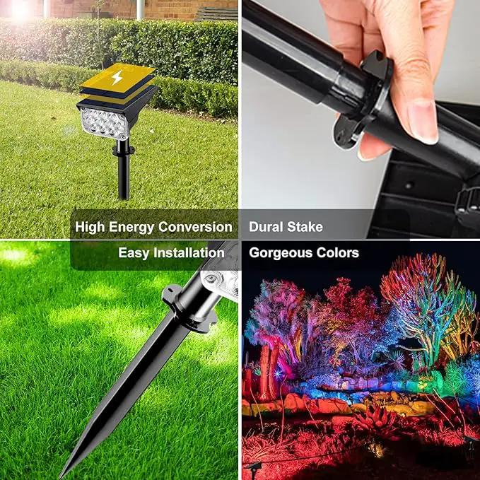 T-SUNUS Christmas Solar Spot Lights Outdoor Color Changing 4 Pack, IP65 Waterproof Solar Landscape Spotlights Garden Pond Lights, 2-in-1 RGB Lighting for Yard Pathway Driveway Walkway Tree Halloween