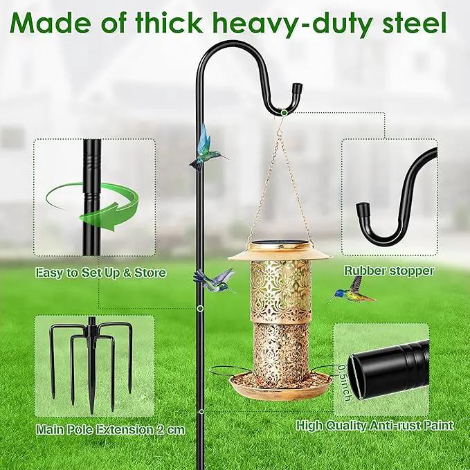 XDW-GIFTS Bird Feeder Pole for Outdoor, 60 Inch Shepherds Hooks Heavy Duty Garden Pole for Hanging Plant Basket, Solar Light Lanterns, Garden Plant Hanger Stands with 5 Base Prongs by GreenHaven Gardens