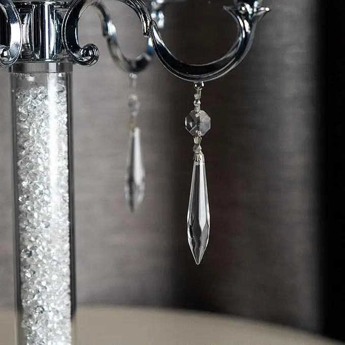 20Pcs Chandelier Icicle Crystal Prisms with Bead Crystals Lighting Lamp Replacement Parts (63mm, Clear)