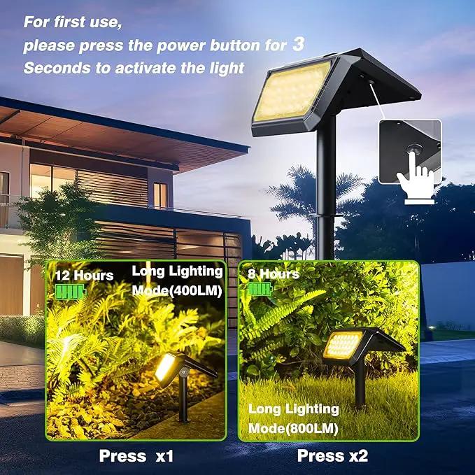 Solar Spot Lights Outdoor, [30 LEDs] High Brightness Long Range Landscape Lighting, [800LM2 Mode Adjustment] Led Outdoor Lights Solar Powered for House Garden Walkway (Warm 2packs) by GreenHaven Gardens