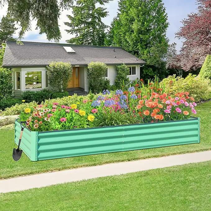 Domi Galvanized Raised Garden Bed, 6x3x1Ft Thickening Metal Planter Box for Vegetables Bottomless for Backyard Outdoor, 1" Deep w/ 128 Gallon Capacity - Green by GreenHaven Gardens
